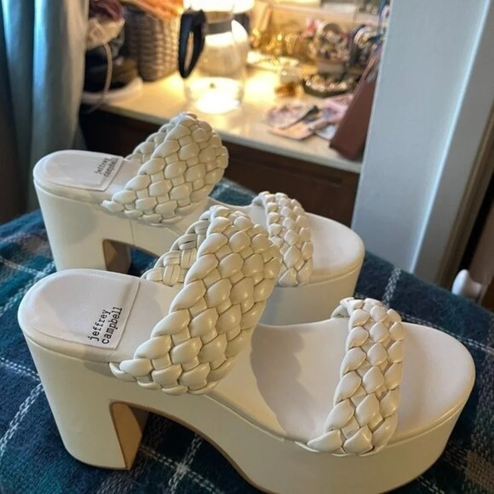 Jeffrey Campbell chunky heel platform WILEY white braided synthetic fair cond. 8 - Picture 5 of 6